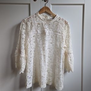 Loft ivory lace 3/4 sleeve sheer top medium
